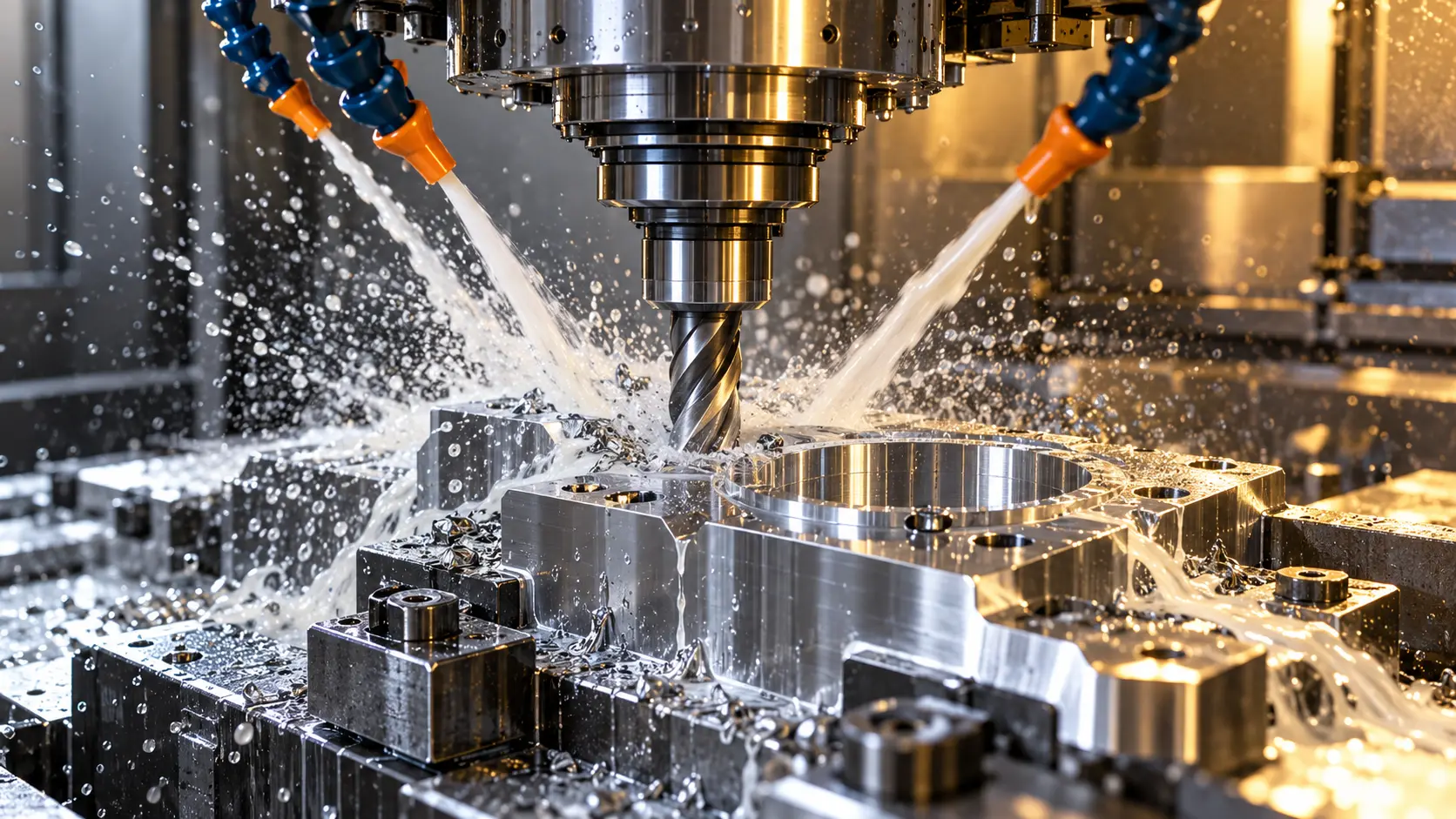 Centro de maquinado CNC con refrigerante soluble