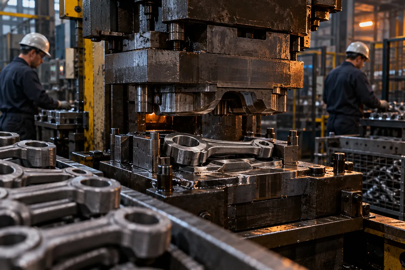 Prensa industrial realizando una operación de forja en frío