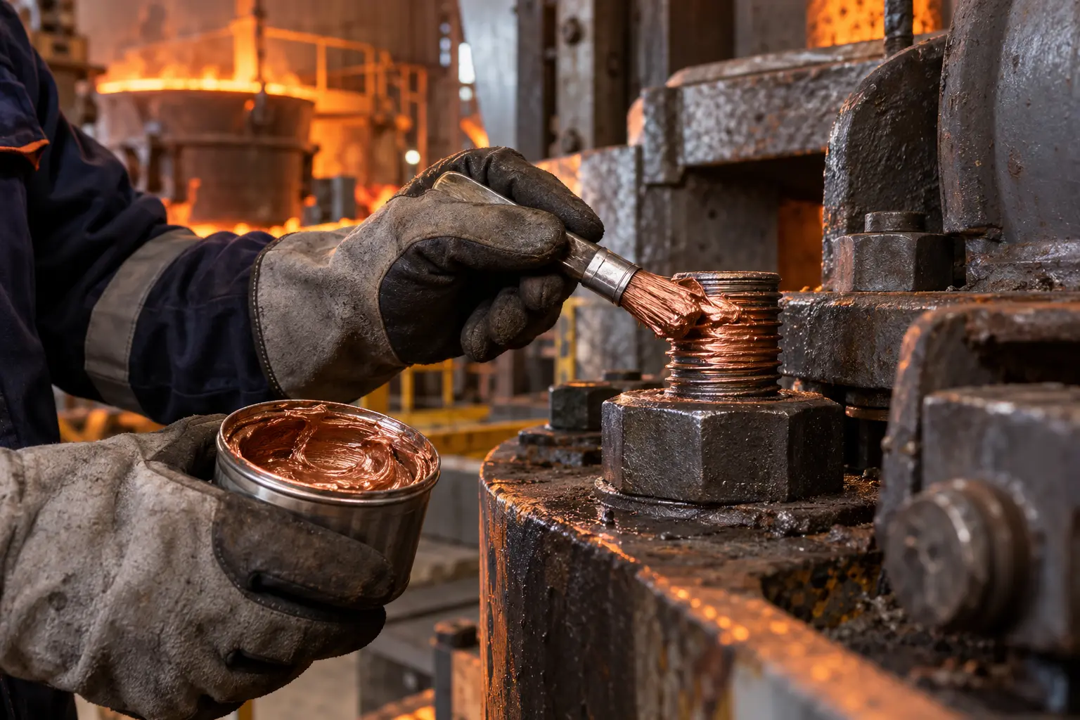 Aplicación de grasa cobrizada en maquinaria industrial