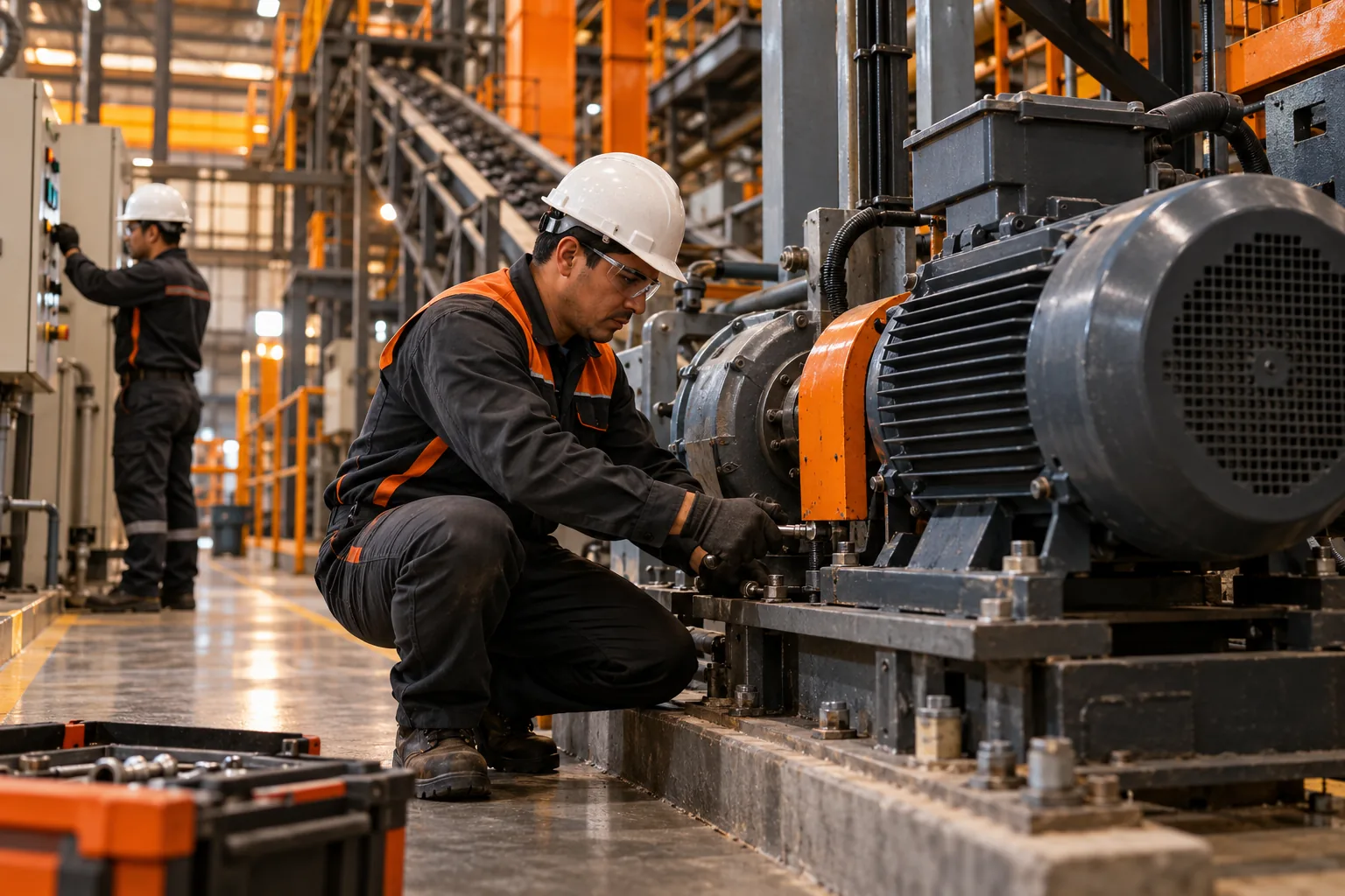 Técnico revisando un equipo industrial en planta