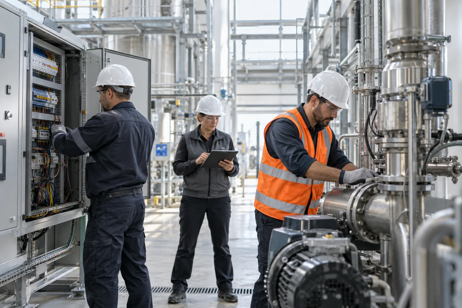 Personal técnico trabajando en una planta industrial