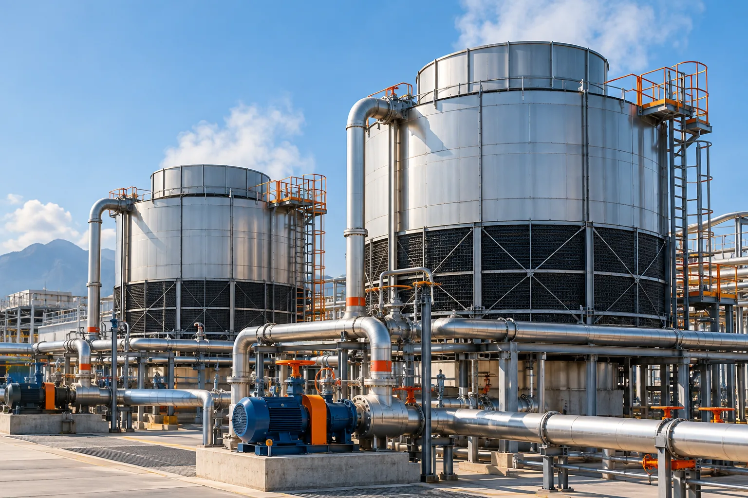 Torres y tuberías de tratamiento de agua industrial